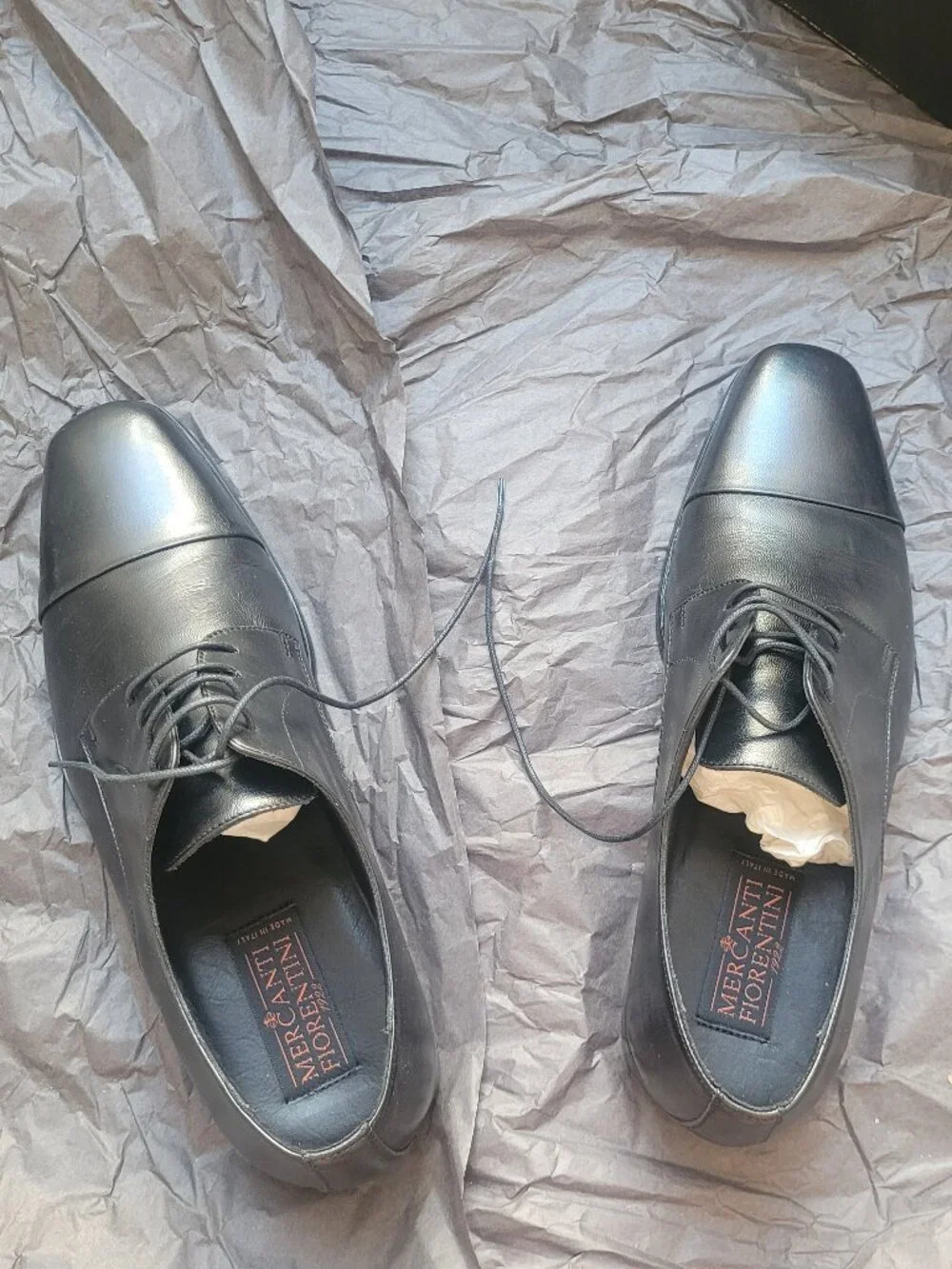Brand New NIB Mercanti Fiorentini Mens Black Leather Cap Toe Oxford Shoes US 9.5